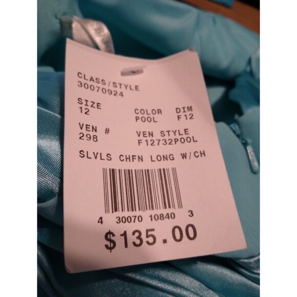 NWT $135 David's Bridal Womens 12 Long Chiffon Formal Gown Bridesmaid Pool Blue - Picture 10 of 11